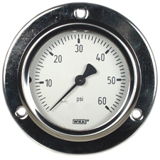 Wika 212.53 Series Pressure Gauge, 2.5" Dial, 0-60PSI, 1/4"NPT Back Mount with SS Front Flange
