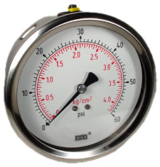 232.53 Series Ready to Fill Pressure Gauge, 4" Dial, 0 to 60 psi (kg/cm2), 1/4 NPT SS Lower Back Mount