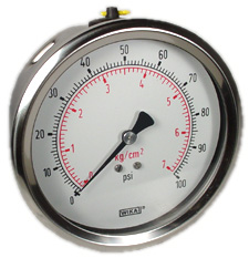 212.53 Series Ready to Fill Industrial Pressure Gauge, 4" Dial, 0 to 100 psi (kg/cm2), 1/4 NPT Brass Lower Back Mount