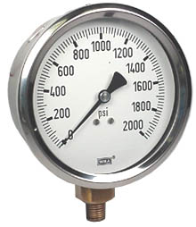 WIKA Industrial Pressure Gauge 4", 2000 PSI, Liquid Filled