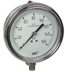 WIKA Stainless Steel Pressure Gauge 4", 160 PSI, Liquid Filled