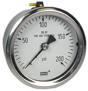 WIKA Stainless Pressure Gauge 2.5", 200 PSI, Liquid Filled