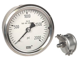 233.53 Series Glycerin Filled Pressure Gauge, 2.5" Dial, 0 to 2000 psi, 1/4 NPT SS Center Back, U-Clamp Panel Mount