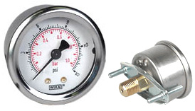 212.53 Series Ready to Fill Pressure Gauge, 2" Dial, 0 to 15 psi (bar), 1/4 NPT Brass Back Mount, U-Clamp Bracket