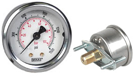 212.53 Series 2" SS Pressure Gauge, 0 to 1500 psi, 2nd Scale bar, 1/4 NPT, U-Clamp Panel Mount, Crimped Ring, Ready to Fill