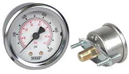 213.53 Series Glycerin Filled Pressure Gauge, 2" Dial, 0 to 1000 psi (bar), 1/4 NPT Brass Back Mount, U-Clamp