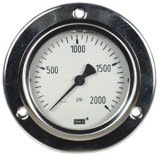 212.53 Series Ready to Fill Pressure Gauge, 2.5" Dial, 0 to 2000 psi, 1/4 NPT Brass, Back Mount, Front Flange