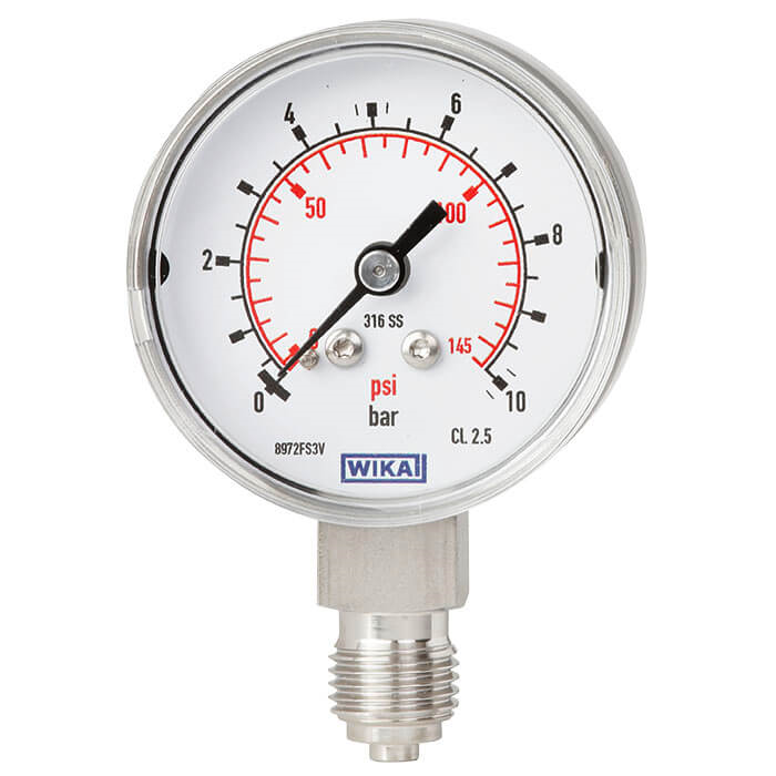 131.11 Series 1.5" SS Dry Pressure Gauge, SS Wetted Parts