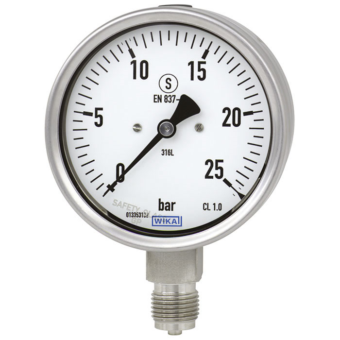 23x.30 Series 6" SS Solid-Front Safety Case Pressure Gauge, Dry/Fillable, SS Wetted Parts