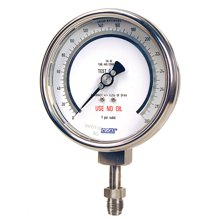 332.54-UHP 4" SS Dry Pressure Gauge, Lower Mount, SS Wetted Parts