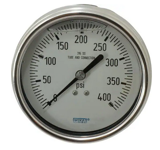 233.53 Series Glycerin Filled Pressure Gauge, 2.5" Dial, 0 to 5000 PSI, 1/4" NPT SS Center Back Mount w/ SS U-Clamp