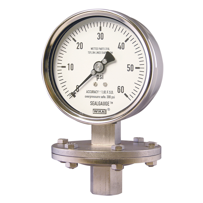 43x.30 Series 6" SS Diaphragm Pressure Gauge, Dry/Fillable, Solid Front Design