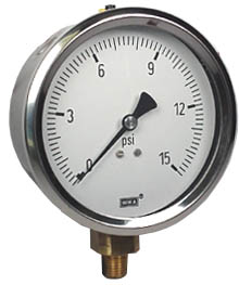 [9699095] 213.53 Series Industrial Brass Liquid Filled Pressure Gauge, 0 to 15 psi