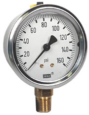 [9767070] 213.53 Series Industrial Brass Liquid Filled Pressure Gauge, 2.5" Dial, 0 to 160 PSI, 1/4" NPT Lower Mount