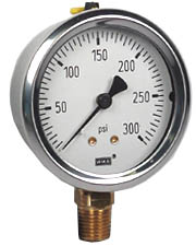 [9767096] 213.53 Series Industrial Brass Liquid Filled Pressure Gauge, 2.5" Dial, 0 to 300 PSI, 1/4" NPT Lower Mount