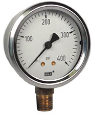 [9767100] 213.53 Series Industrial Brass Liquid Filled Pressure Gauge, 2.5" Dial, 0 to 400 PSI, 1/4" NPT Lower Mount