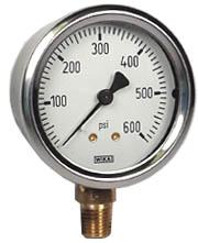 [9767118] 213.53 Series Industrial Brass Liquid Filled Pressure Gauge, 2.5" Dial, 0 to 600 PSI, 1/4" NPT Lower Mount