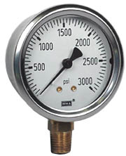 [9767150] 213.53 Series Industrial Brass Liquid Filled Pressure Gauge, 0 to 3000 PSI, 1/4" NPT Brass Lower Mount