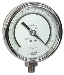 [4220013] 332.54 Series Dry Precision Test Pressure Gauge, 4" Dial, 30 inHg, 1/4 NPT SS Lower Mount