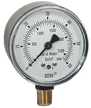 [9851755] 611.10 Series Dry Capsule Pressure Gauge, 2.5" Dial, 0 to 60 oz/in2 (mm.WC), 1/4 NPT Brass Lower Mount