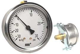 [52818596] 212.53 Series Ready to Fill Industrial Pressure Gauge, 2.5" Dial, 30 inHg to 30 psi, 1/4 NPT Brass, U-Clamp Panel Mount