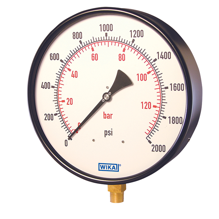 2x1.11 Series 10" SS Dry Boiler Gauge, Brass or SS Wetted Parts