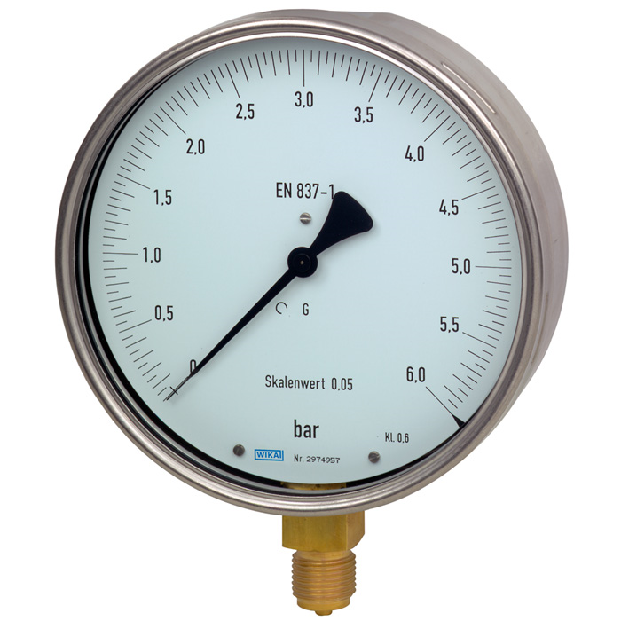 312.20 Series 6" SS Dry Test Gauge, Brass Wetted Parts