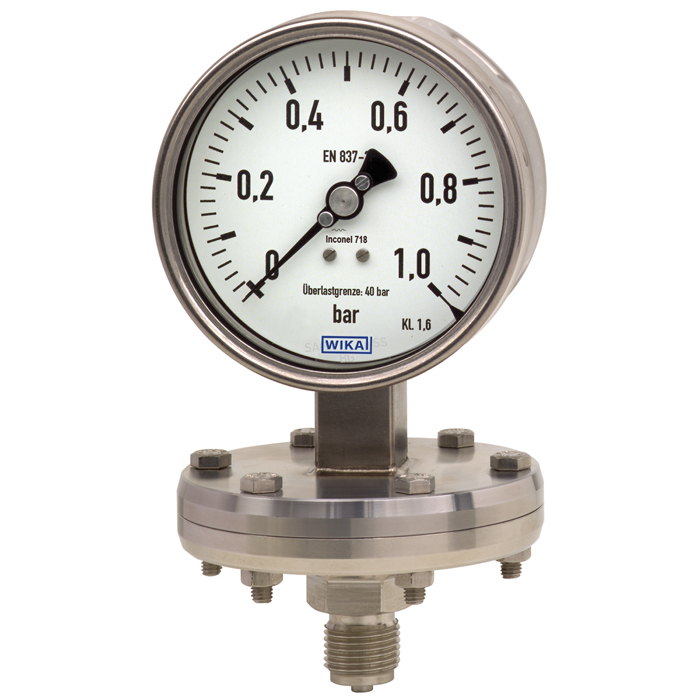 43x.36 Series 4" or 6" SS Diaphragm Pressure Gauge, High OVP Safe, Dry/Fillable, FPM or PTFE Wetted Parts, Solid Front Design