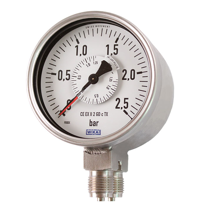 733.02 Series 4" Differential Pressure Gauge, Parallel Entry, Liquid Filled